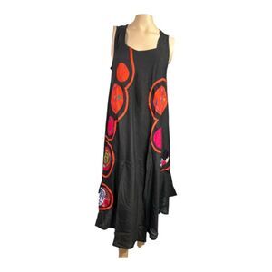 JUNGLEE BILLEE Free Size Black Boho Sleeveless Dress Colorful Abstract #2